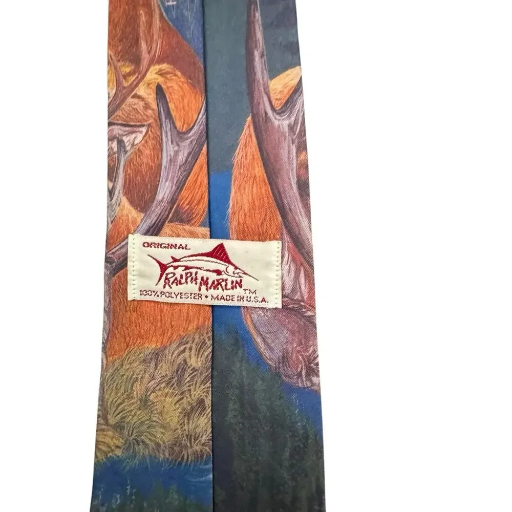 Ralph Marlin Deer Wildlife 100% Polyester Vintage Novelty Necktie